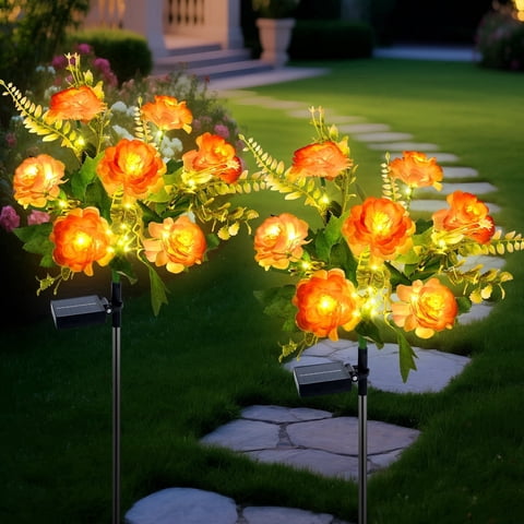 Oziral Solar Flowers Garden Lights Decorative, 2 pack Outdoor Waterproof LED Solar Powered Stake Light, Grave Patio Lawn Yard Pathway Decor, 8 Modes