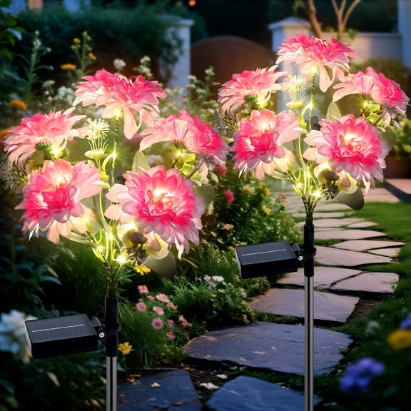 Oziral Solar Garden Lights Outdoor, 2 pack Waterproof LED Flower Solar Powered Stake Lights, Patio Lawn Grave Backyard Pathway Yard Decor, 8 Modes