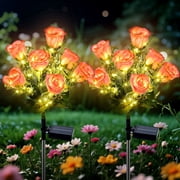 Oziral Solar Flowers Lights Outdoor, 2 pack Waterproof Garden Light LED Roses Solar Stakes, Patio Lawn Grave Backyard Pathway Yard Decor, 8 Modes