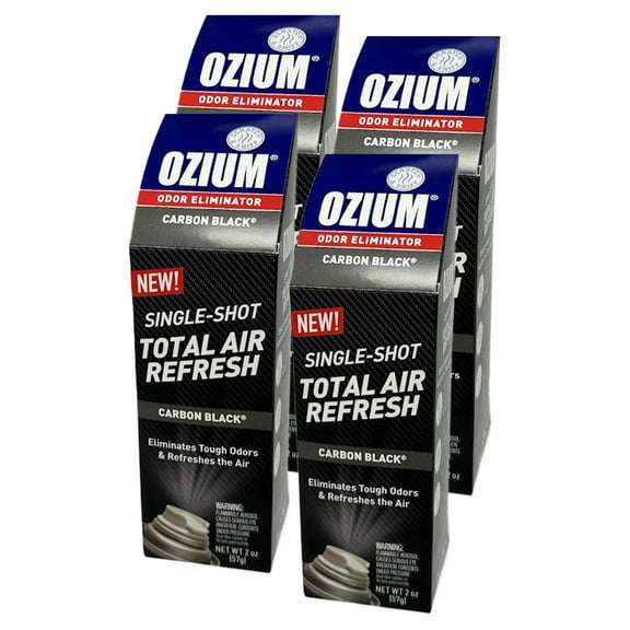 Ozium Air Sanitizer, 2 oz Car Fogger: Single-Shot Smoke Odor Eliminator & Car Air Freshener (Carbon Black, 4 Packs) C36