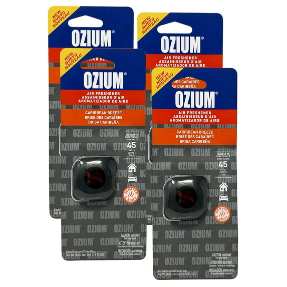 Ozium Membrane Car Vent Clip AC Air Fresheners Car Air Freshener and Car Odor Eliminator, Caribbean Breeze, 4 Packs
