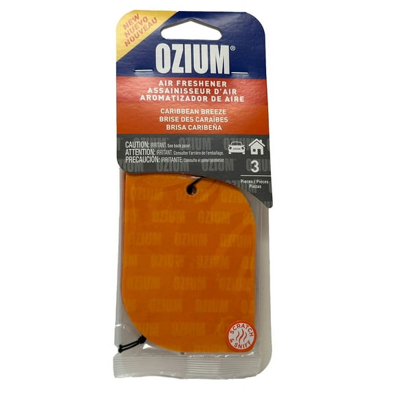 Ozium Paper Hanging Car Air Freshener with Odor Eliminator for Car - Refresh Your Ride with Automotive Air Fresheners, Caribbean Breeze