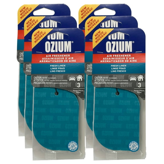 Ozium Paper Hanging Car Air Freshener with Odor Eliminator for Car - Refresh Your Ride with Automotive Air Fresheners, Fresh Linen, 6 Packs