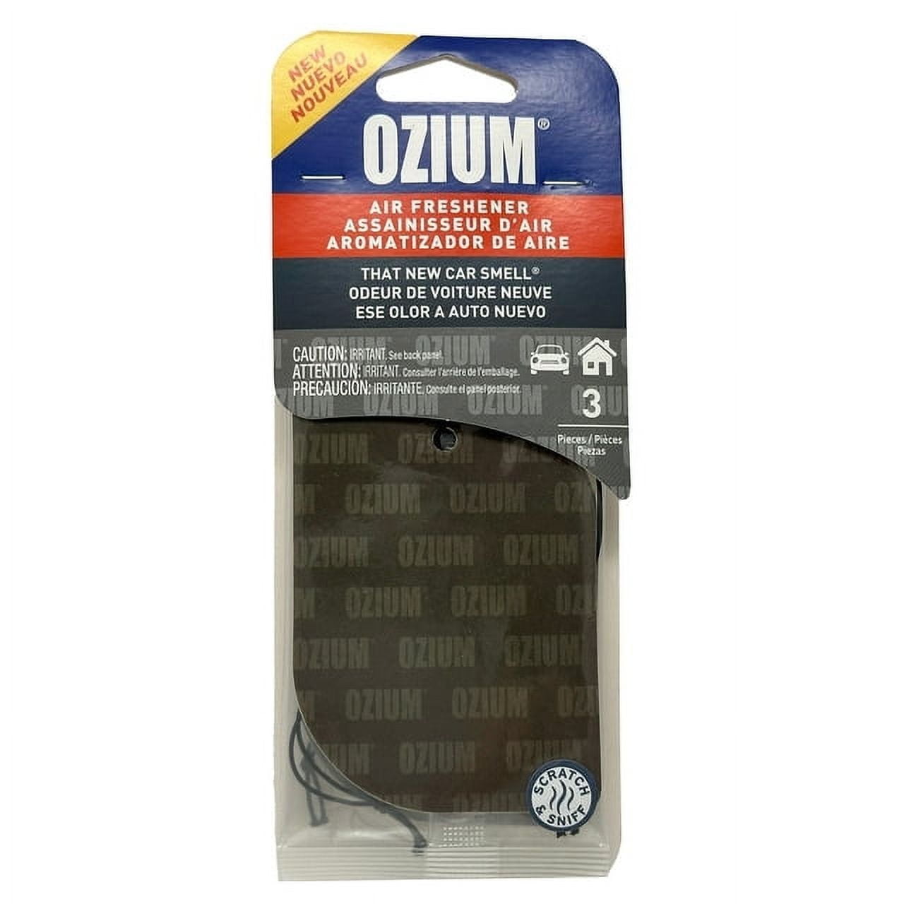 Ozium Paper Hanging Car Air Freshener with Odor Eliminator for Car, That New Car Smell, 3 Ct