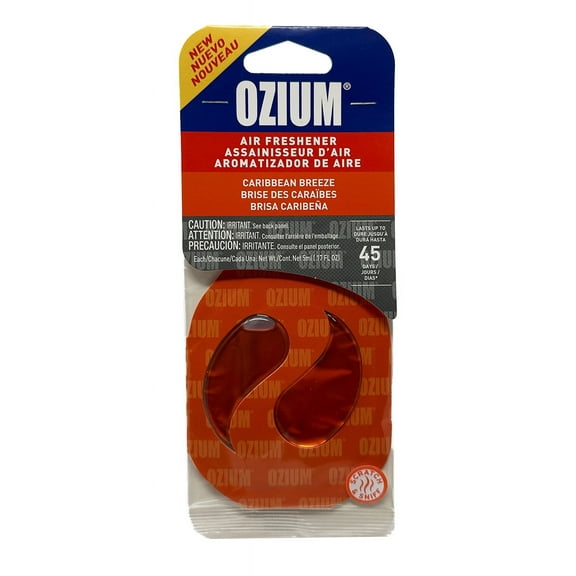 Ozium Paper Membrane Hanging Car Air Freshener - Automotive Air Fresheners and Odor Eliminator for Car, Caribbean Breeze
