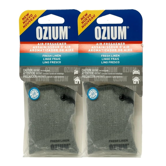 Ozium Scented Sachet Car Air Fresheners and Odor Eliminator for Car, Home Closets, Shoes, and Suitcases, Fresh Linen, 2-Packs