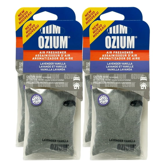 Ozium Scented Sachet Car Air Fresheners and Odor Eliminator for Car, Home Closets, Shoes, and Suitcases, Lavender Vanilla, 4-Packs