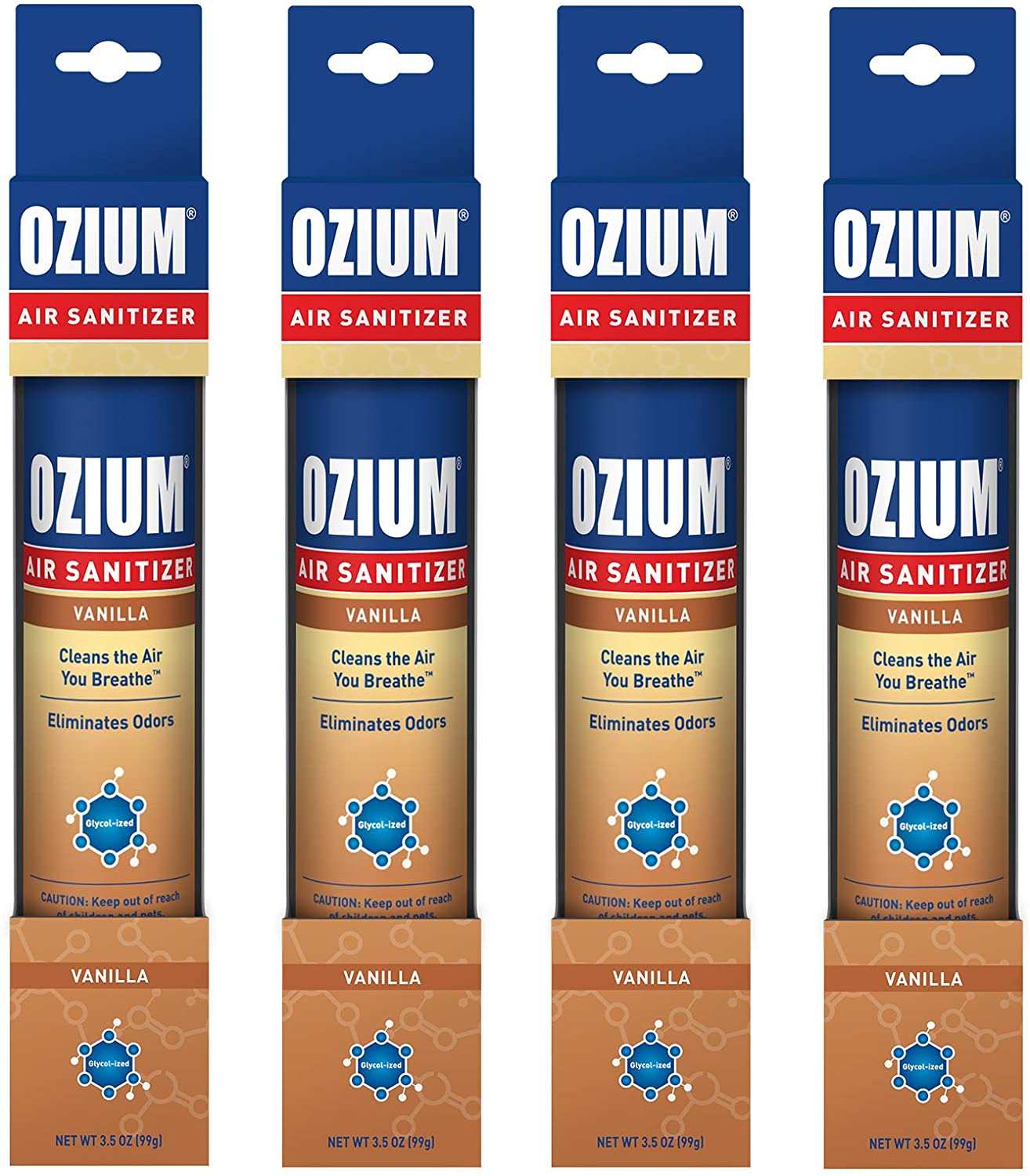 Ozium Vanilla Air Freshener & Sanitizer Spray (3.5 oz) 4 Pack
