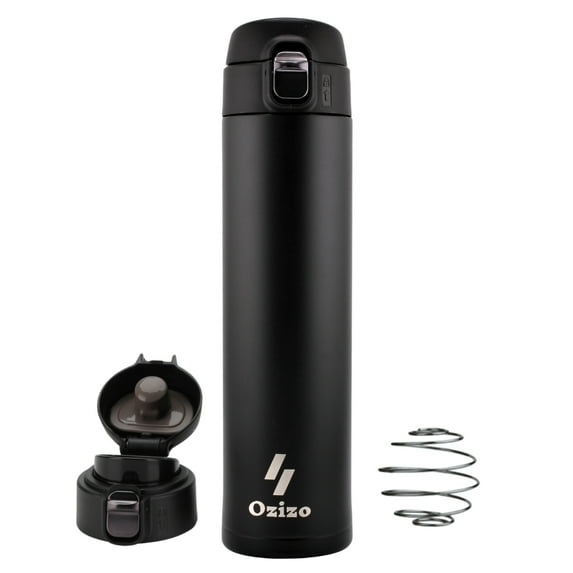 Ozizo 18 oz Insulated Water Bottle with Push Button Lid and Mixer | Stainless Steel Bottle with Spout Lid | Leak Proof and Spill Proof