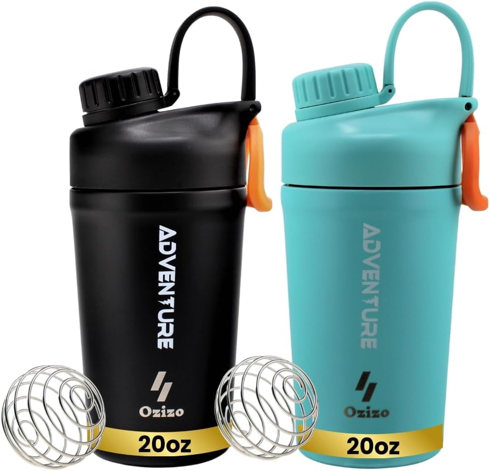 Spring Sheker Ozizo 20 oz Thermos Protein Shaker with Wire Whisk Ball Spring Mixer ...
