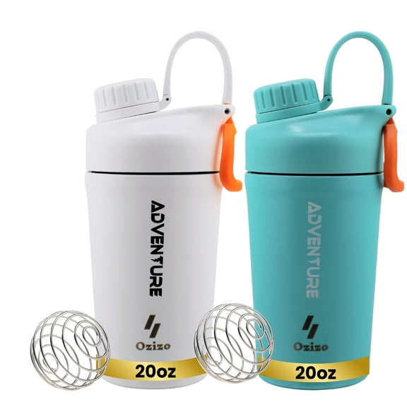 2 Ozizo 20 oz Thermos Protein Shaker with Wire Whisk Ball Spring Mixer