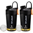 thumbnail image 1 of Ozizo 20oz Steel Shaker Bottle, Insulated Stainless Steel Bottle with Spring - 2 Black Bottles, 1 of 6