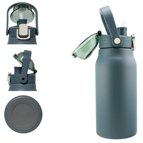 Ozizo 44oz Insulated Reusable Thermose Bottle with Straw, Push-Button Lid, and Handle