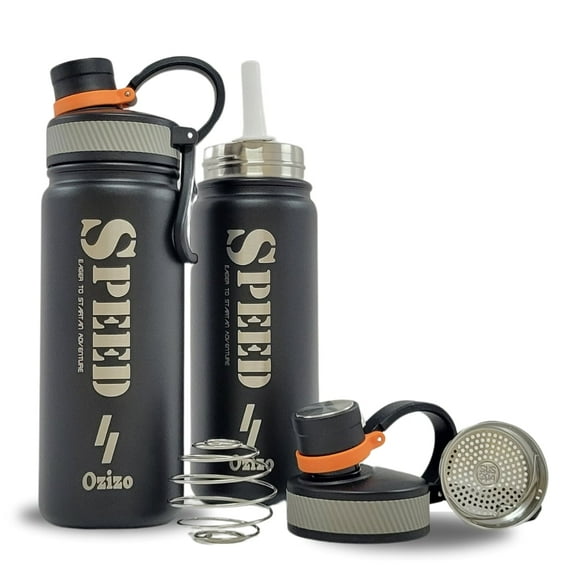Ozizo Blender Bottle with Mixer and Straw , 22 ounces Insulated Stainless Steel Shaker Bottle for Protein Shakes, Metal Shaker Cup with Mixer and Filter