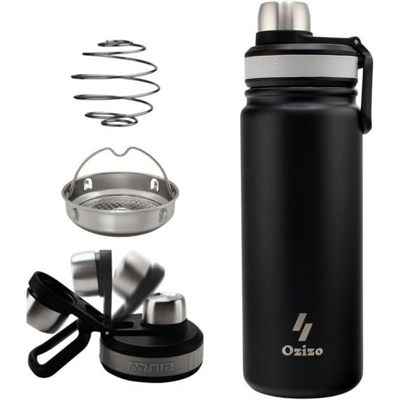 Ozizo Insulated Blender Bottle, Stainless Steel Shaker Bottle for Powder with Filter and Mixing Ball