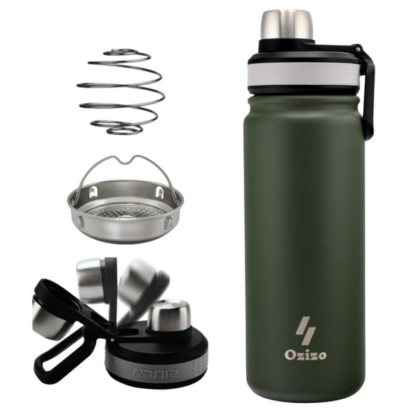 Ozizo Shaker Bottle, Insulated Stainless Steel Protein Shaker Bottle 22 oz, Insulated Shaker with Filter, Flip Top Cap and Wire Whisk Ball Spring Mixer