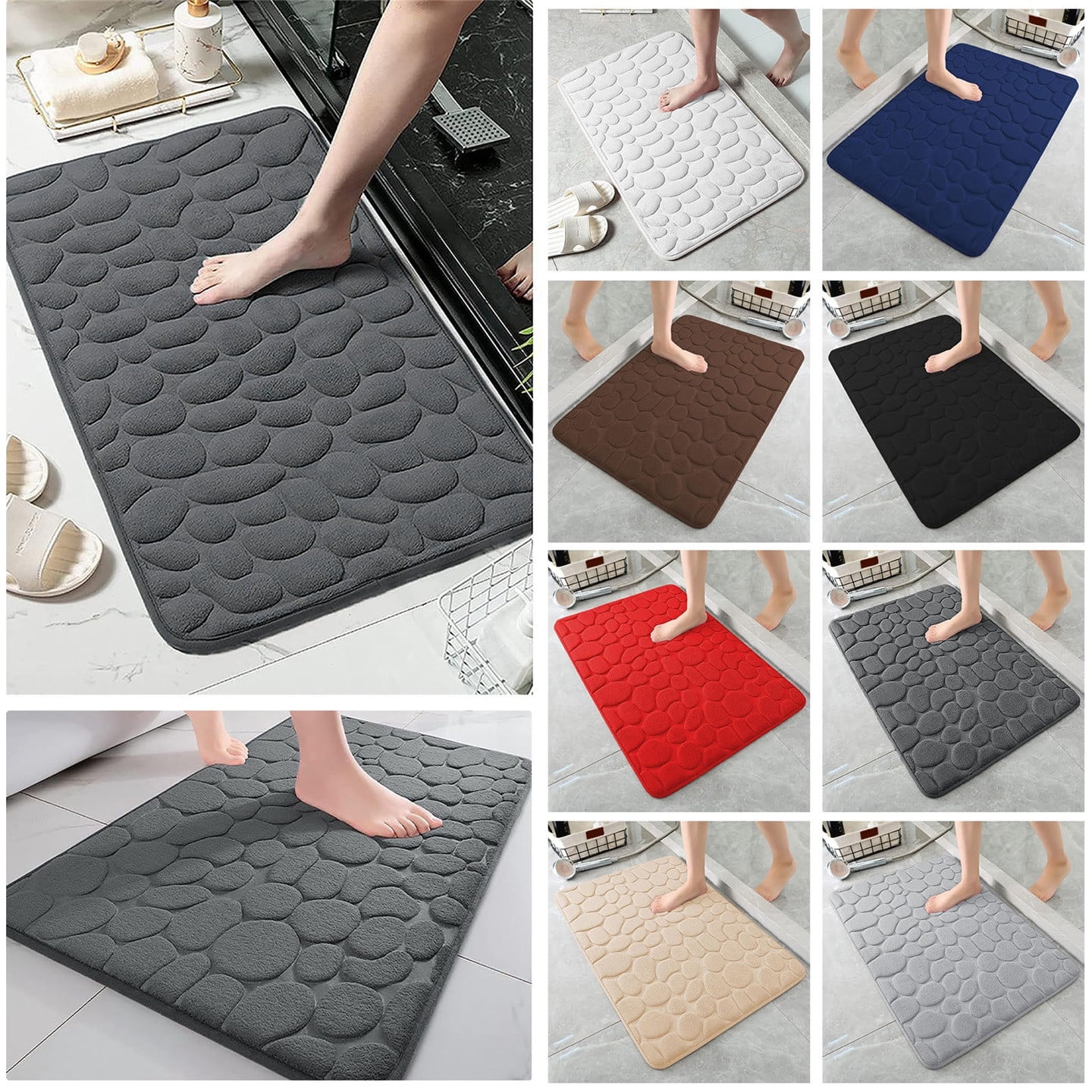 Ozmmyan 1pc Memory Foam Bath Rug Embossed Bathroom Mat Water Absorbent