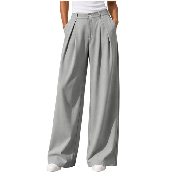 Ozmmyan 2026 Wide Leg Pants for Womens High Waist Pleated Button Zip Front Business Palazzo Pants with Pockets 