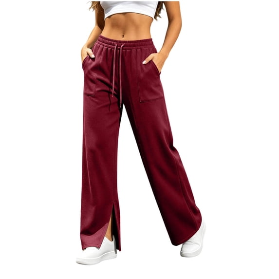 Ozmmyan 2026 Womens Wide Leg Sweatpants High Elastic Waist Side Split Cuff Casual Loose Fit Lounge Pants with Pockets