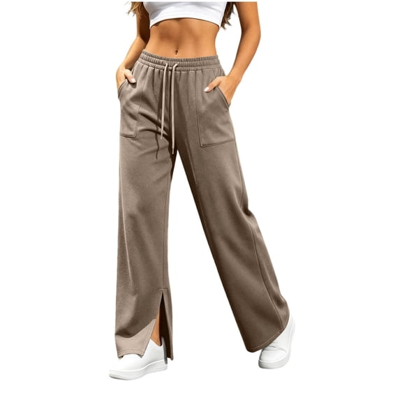 Ozmmyan 2026 Womens Wide Leg Sweatpants High Elastic Waist Side Split Cuff Casual Loose Fit Lounge Pants with Pockets