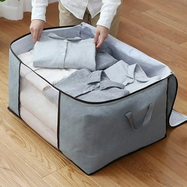 Ozmmyan Storage Bags, 90L Large Blanket Clothes Storage, Foldable Closet Organizers, Clothes Storage Bag with Handle for Clothing, Blanket, Comforters, Bed Sheets, Pillows and Toys, Gray