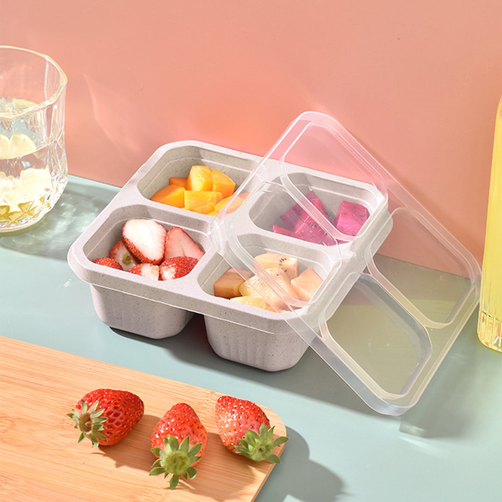 Ozmmyan 4 Compartments Bento Snack Box, Reusable Meal Prep Lunch