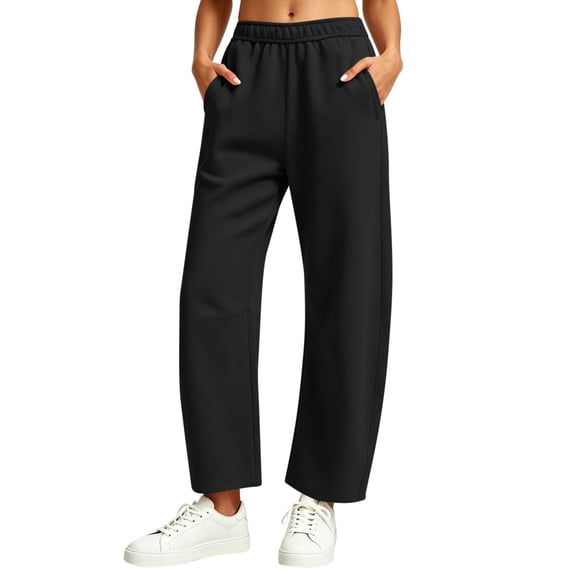 Ozmmyan Plus Size Womens Barrel Leg Sweatpants for Womens High Elastic Waist Drawstring Loose Fit Casual Lounge Pants with Pockets