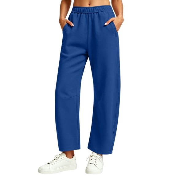 Ozmmyan Plus Size Womens Barrel Leg Sweatpants for Womens High Elastic Waist Drawstring Loose Fit Casual Lounge Pants with Pockets