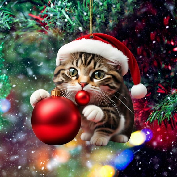 Ozmmyan Christmas Ornaments Christmas Tree Cats Pendant 2D Acrylic Christmas Hanging Decoration Funny Christmas Cats Ornament Christmas Pendant Decoration Christmas Tree Jewelry