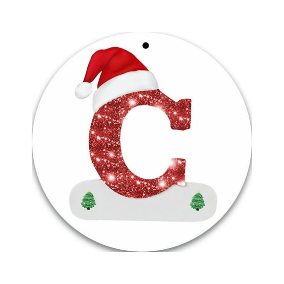 Ozmmyan Christmas Tree Ornaments Christmas Initial with Red Hat Personalized DIY Christmas 26 Letters Ornaments 3 inch Christmas Decoration Xmas Tree Hanging Decor