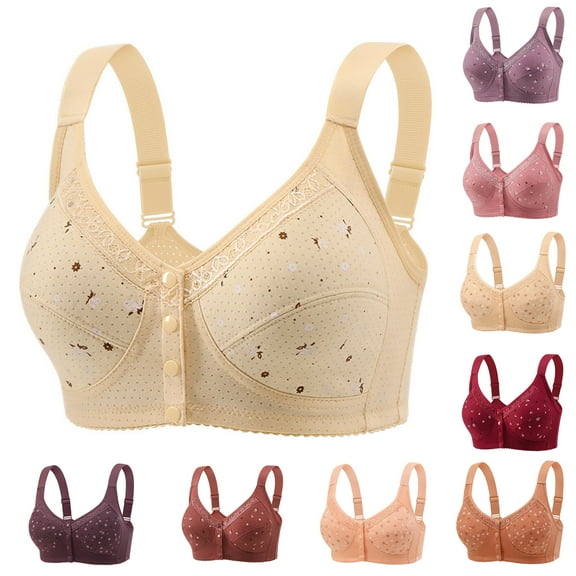 Ozmmyan Women's Front Button Closure Bra Breathable Comfort No Underwire Full-coverage Bra Senior Wirefree Bra, Lift & Support, Adjustable Straps