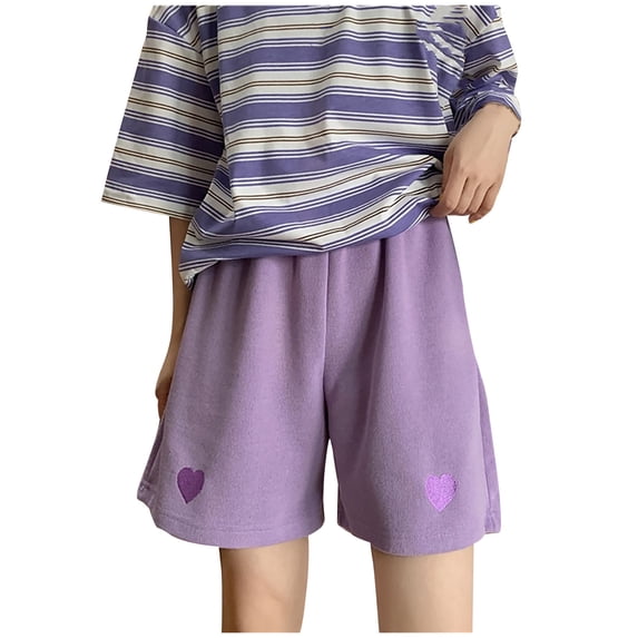 Ozmmyan Fashion Casual Women's Workout Shorts Heart Embroidery Pockets Ladies Loose Shorts Pants
