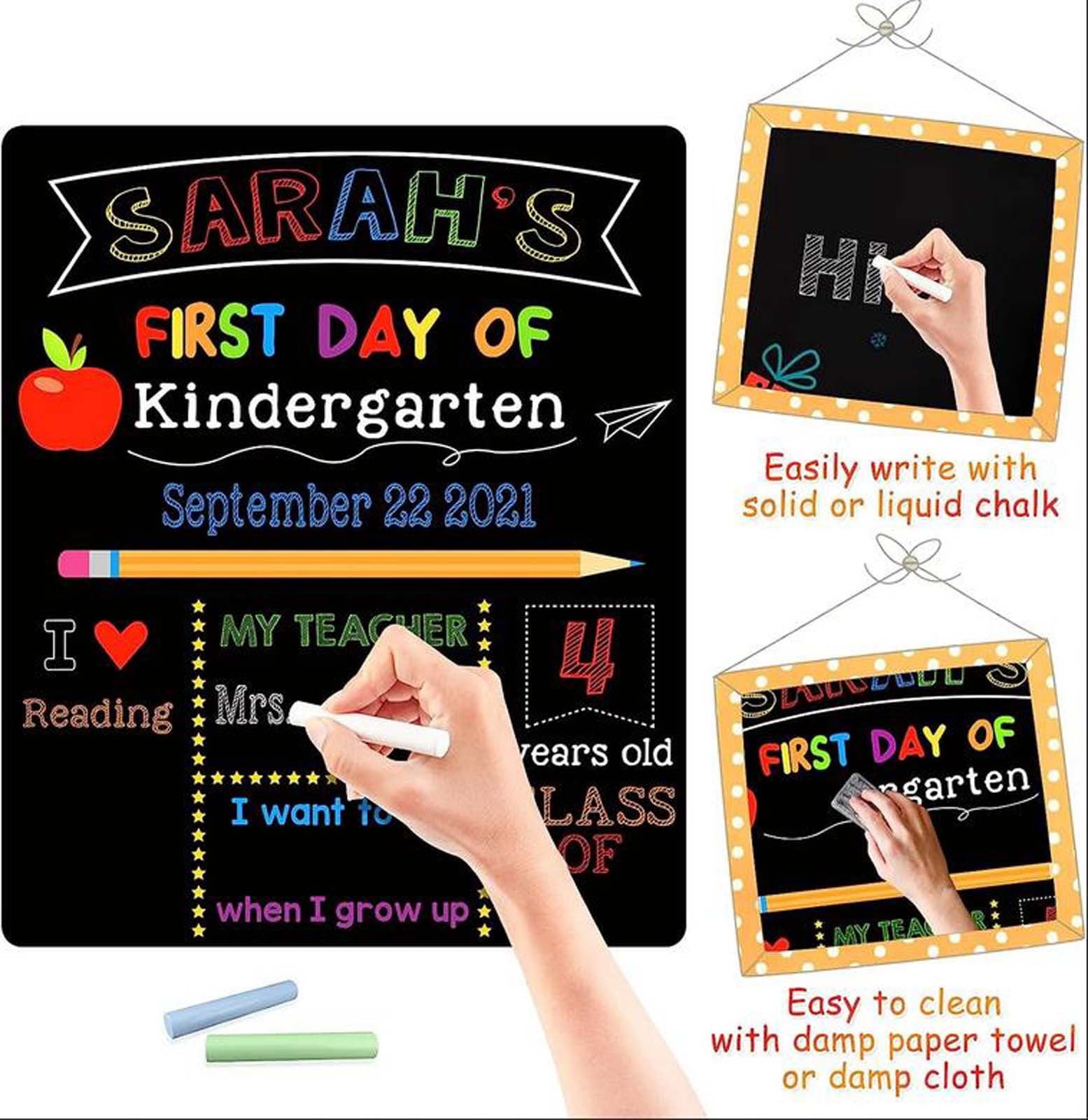 First Day Of School Chalkboard Sign - Rustic Wood Framed, 10x12 Inches, Handmade In Indiana