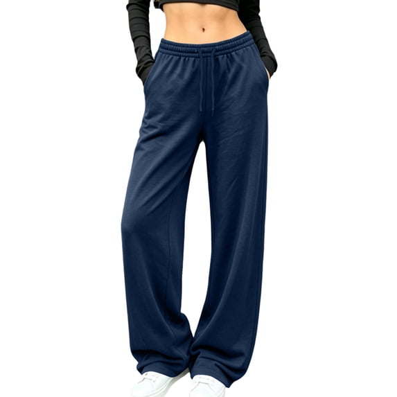 Ozmmyan Womens Fleece Wide Leg Sweatpants for Womens Drawstring Elastic Waist Baggy Lounge Pants with Pockets