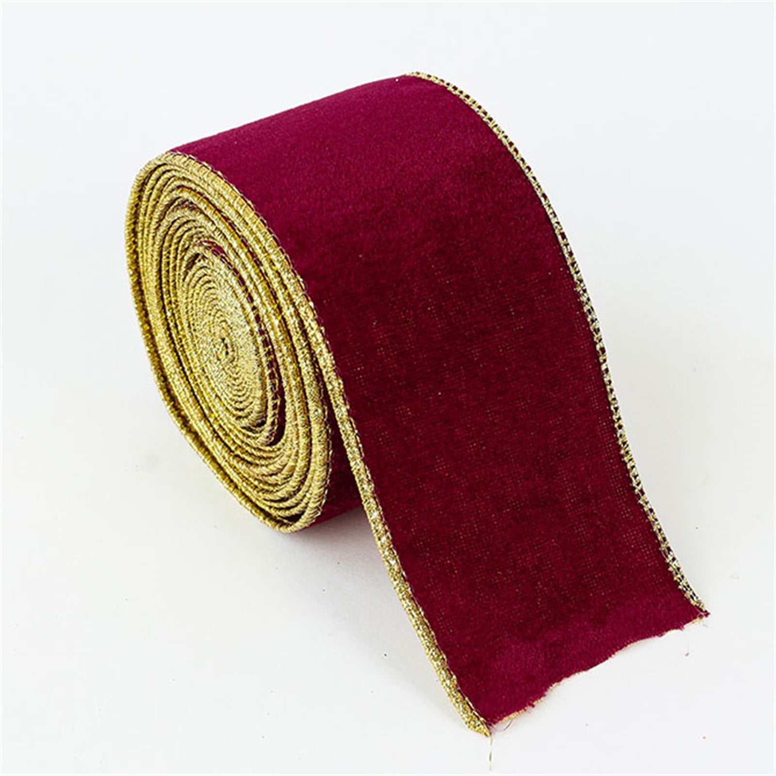 Ozmmyan Holiday Decor Velvet Wired Ribbon 2.5 Inch Khaki Gold Crushed