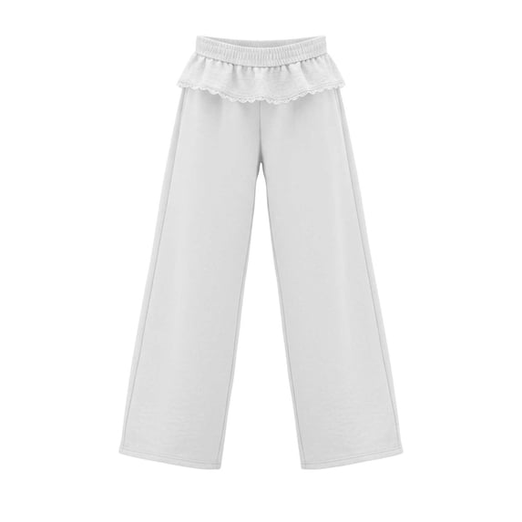 Ozmmyan Womens Wide Leg Sweatpants for Womens High Elastic Waist Ruffle Lace Trim Casual Lounge Pants with Pockets