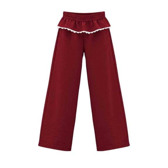 Ozmmyan Womens Wide Leg Sweatpants for Womens High Elastic Waist Ruffle Lace Trim Casual Lounge Pants with Pockets