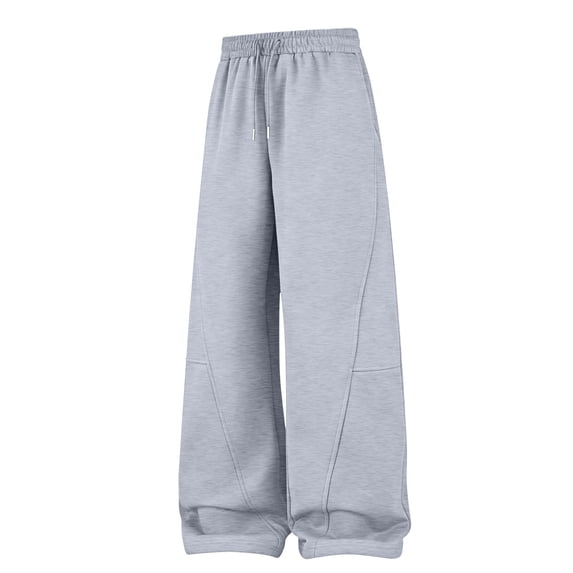 Ozmmyan Mens Wide Leg Sweatpants Drawstring Elastic Waist Solid Color Curved Seam Casual Sweatpants Winter