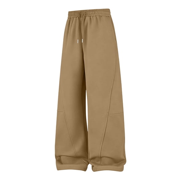 Ozmmyan Mens Wide Leg Sweatpants Drawstring Elastic Waist Solid Color Curved Seam Casual Sweatpants Winter