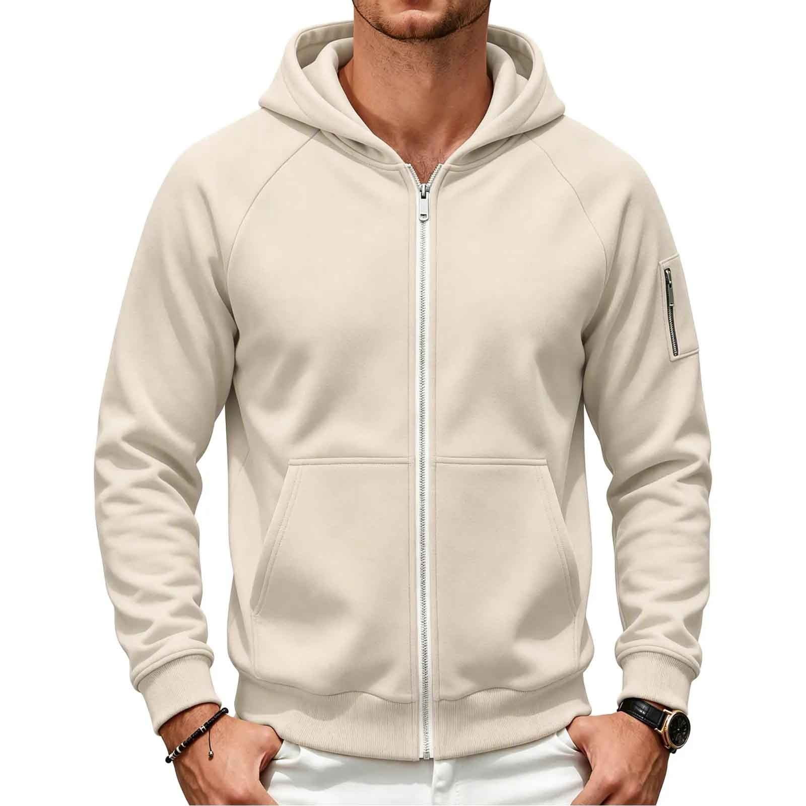 Ozmmyan Plus Size Mens Full Zip Up Hooded Long Sleeve Heavyweight ...