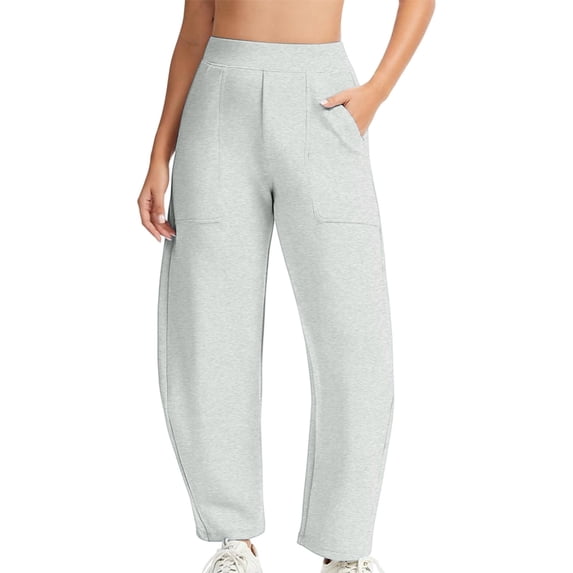 Ozmmyan Plus Size Wide Leg Sweatpants for Womens High Elastic Waisted Cropped Pants Loose Fit Casual Lounge Pants with Front Pockets for Daily Wear