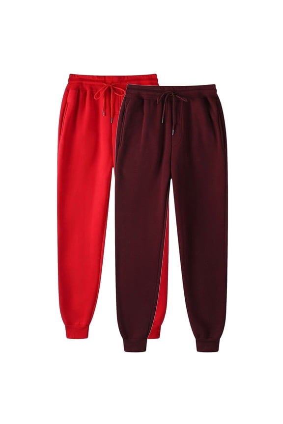 Plus Size Womens 2 Pack Joggers Sweatpants Solid Color Drawstring Elastic Waist Casual Loose Fit Cuffed Pants Sports Lounge Trousers