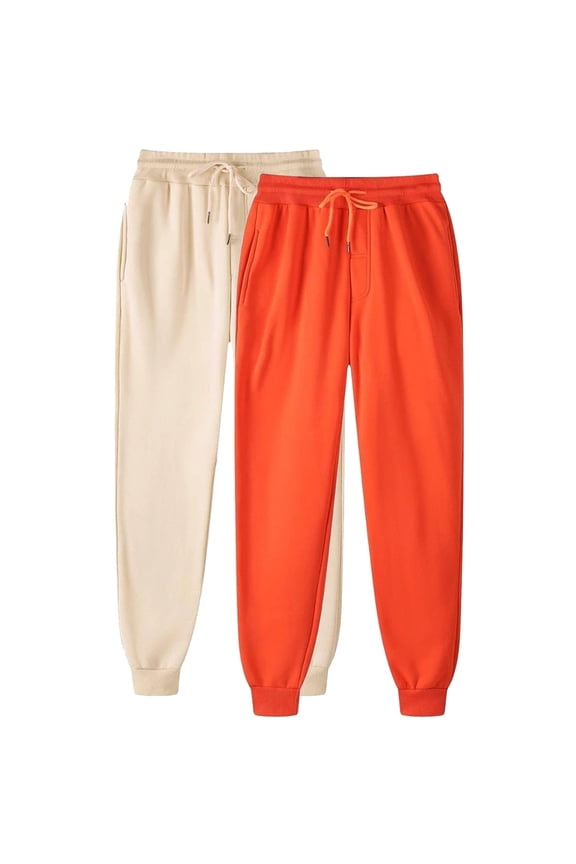 Plus Size Womens 2 Pack Joggers Sweatpants Solid Color Drawstring Elastic Waist Casual Pants Loose Fit Cuffed Sweat Pants