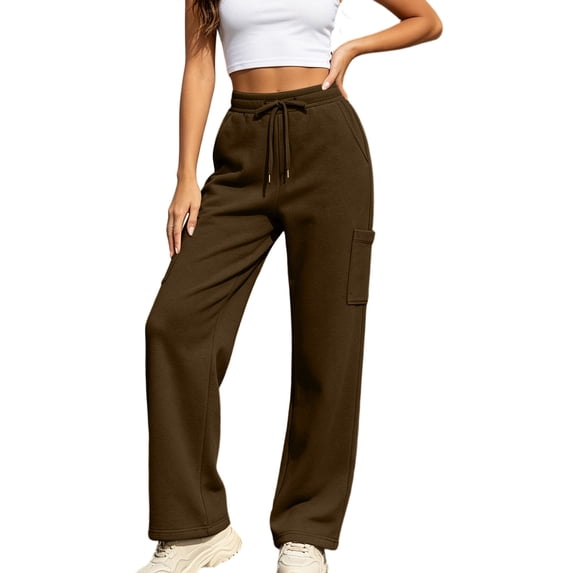 Ozmmyan Plus Size Womens Cargo Sweatpants Drawstring Elastic Waist Wide Leg Loose Fit Casual Lounge Pants with Side Flap Pockets for Daily Wear