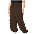 thumbnail image 1 of Ozmmyan Plus Size Womens Cargo Sweatpants Wide Leg Joggers Solid Color Drawstring Elastic Waist Loose Fit Cuffed Pants with Pockets Casual Lounge Trousers, 1 of 6