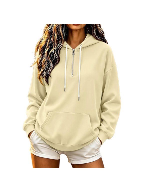Plus Size Womens Hooded Half Zip Long Sleeve Fleece Sweatshirt Jacket with Pocket