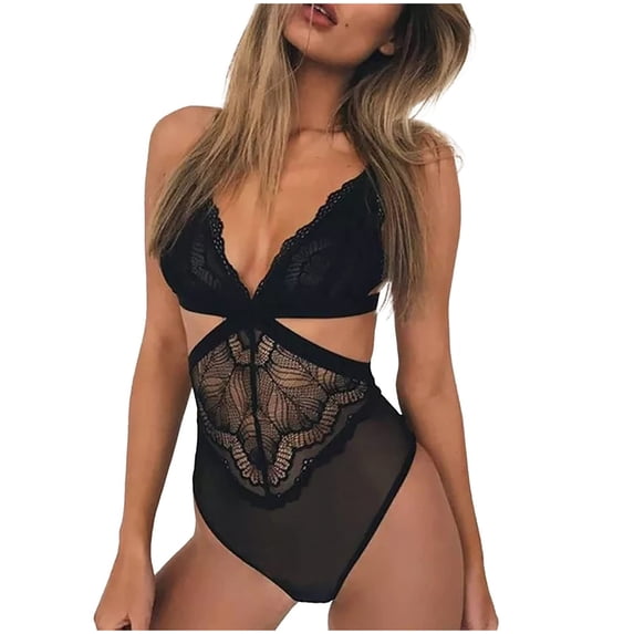 Ozmmyan Sexy Lingerie for Women, Plus Size Lace Sheer Snap Crotch Pajamas Lace Teddy One Piece Babydoll Sexy Mini Bodysuit for Women Naughty for Play, Gift, on Clearance
