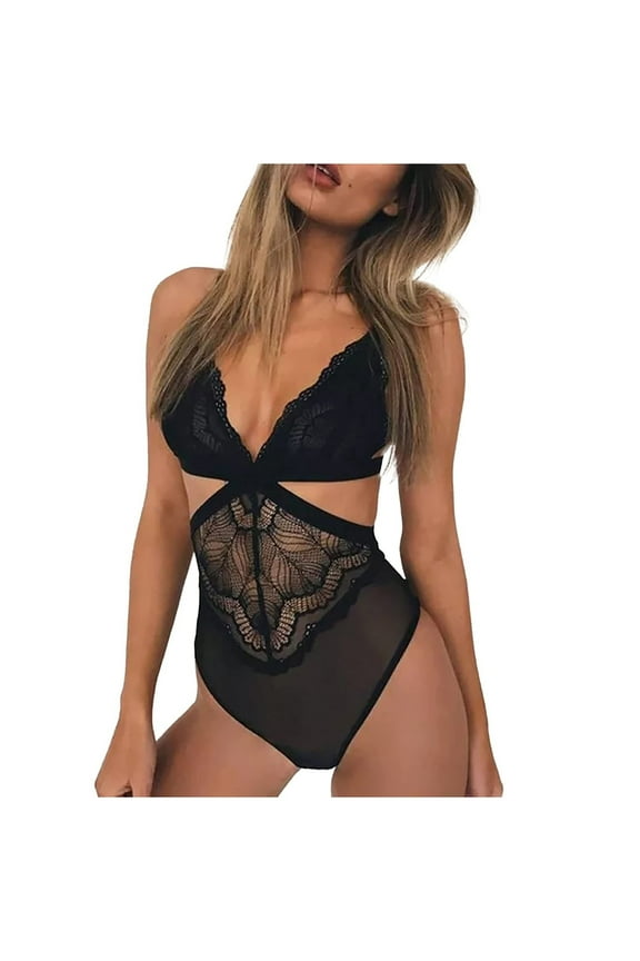 Sexy Lingerie for Women, Plus Size Lace Sheer Snap Crotch Pajamas Lace Teddy One Piece Babydoll Sexy Mini Bodysuit for Women Naughty for Play, Gift, on Clearance