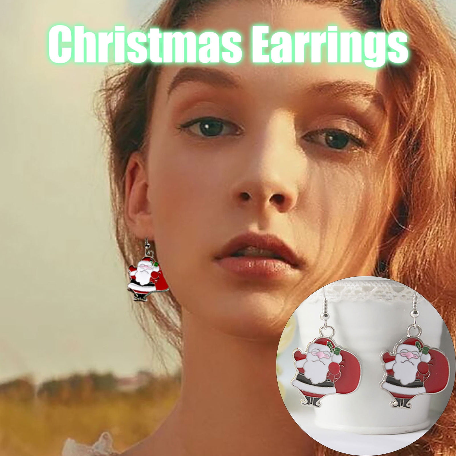Ozmmyan Silver Jewelry Cute Christmas Earrings Santa Claus Bell Snowman