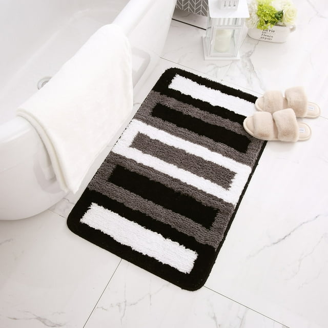 Ozmmyan Soft Microfiber Striped Bathroom Rugs Bath Mat Extra Thick